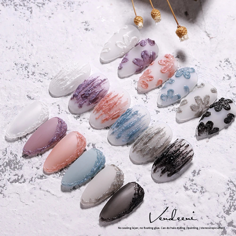 Vendeeni 6 cores de esmalte em gel para escultura em gesso escultura em gel UV LED verniz em gel para gravação em gel de gesso para arte em unhas