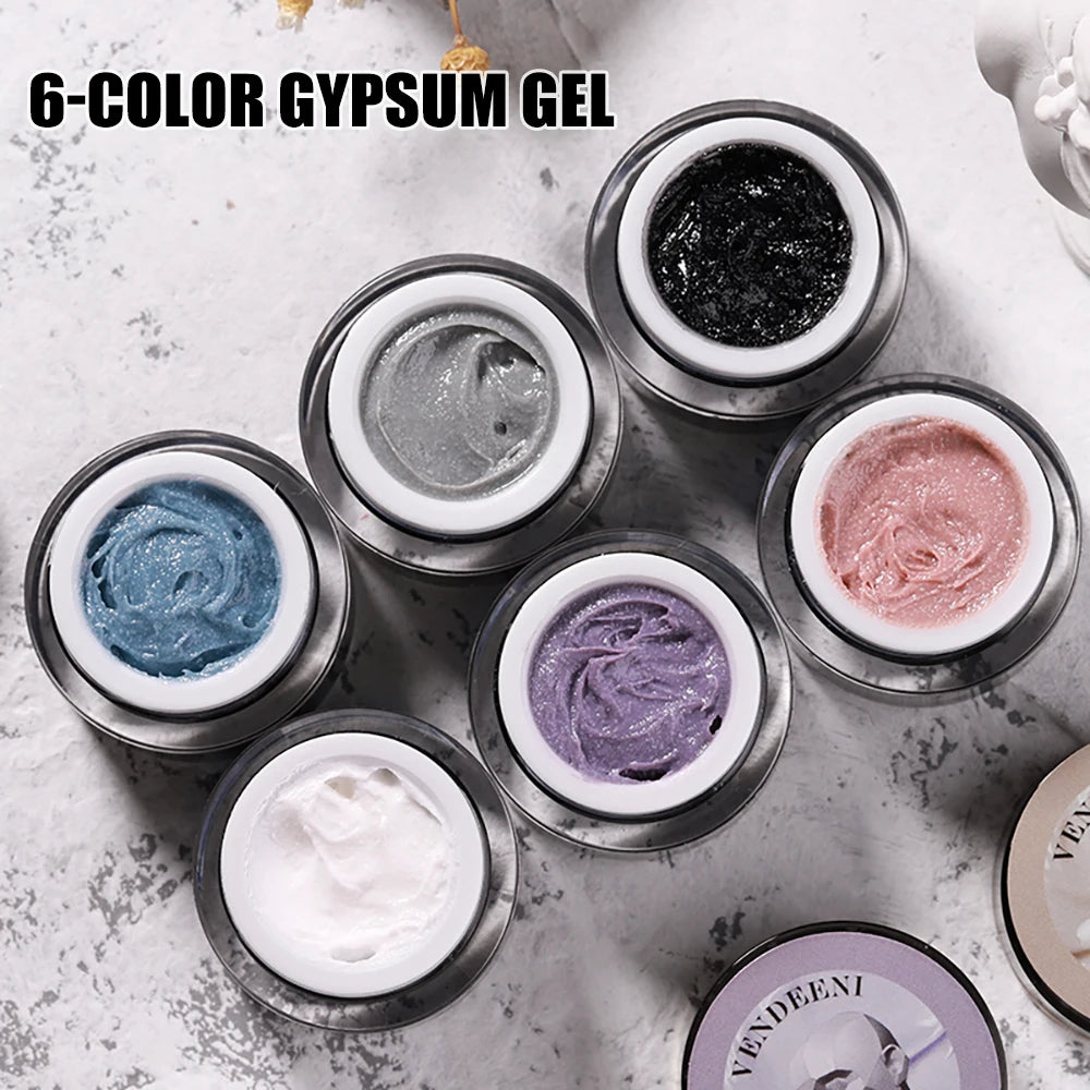 Vendeeni 6 cores de esmalte em gel para escultura em gesso escultura em gel UV LED verniz em gel para gravação em gel de gesso para arte em unhas