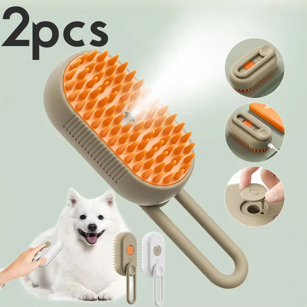 1 a 2 peças de escova a vapor para animais de estimação 3 em 1, escova massageadora para cães, spray de beleza, remoção de pelos emaranhados e soltos, pente para tosa de gatos e cães