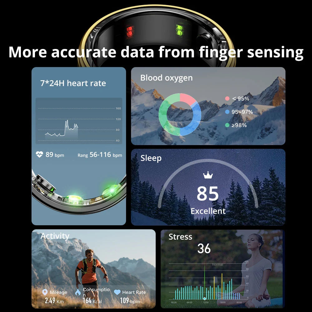 COLMI R06 Smart Ring Homens Mulheres, Monitor de frequência cardíaca e oxigênio no sangue, IP68 e 5ATM à prova d'água, Modo multiesporte