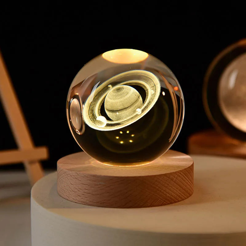 Bola de cristal 3D de 6 cm, planeta de cristal, luz noturna, sistema solar gravado a laser, globo, astronomia, presente de aniversário, decoração para casa e mesa